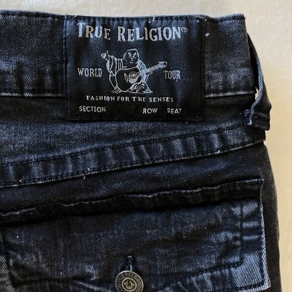 True Religion Mens Rocco Relaxed Skinny Jeans Size 34x32 Black Flap Pockets - Picture 6 of 12